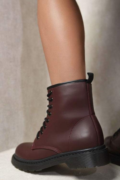 Kenike wine platform ankle boots lace-up side profile