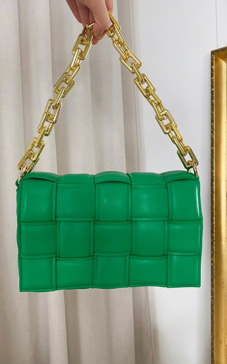 Kenike green padded shoulder bag with chain detail variant