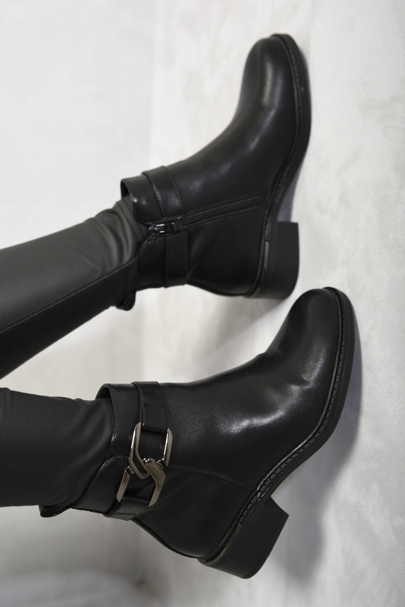 Kenike black buckle side zipper ankle boots variant