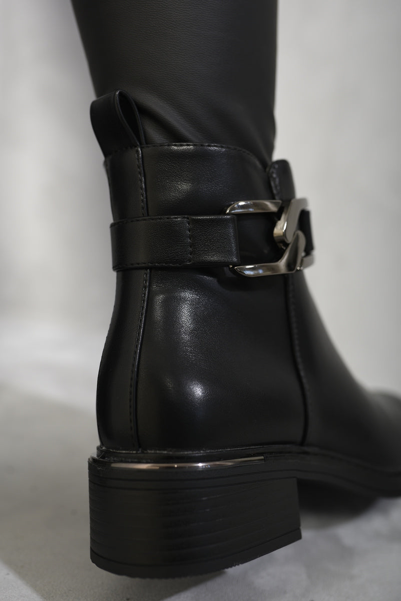 Kenike black ankle boots buckle and side zipper detail