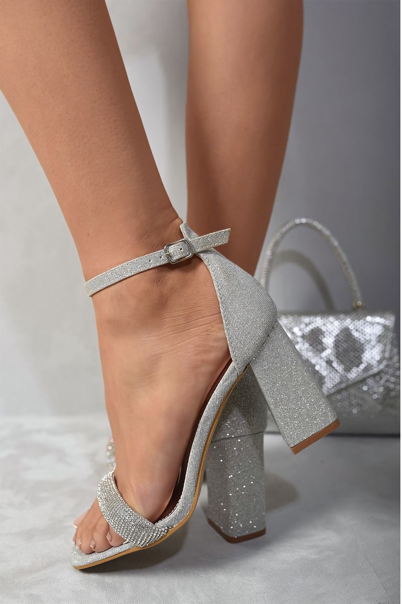 Kenike rhinestone ankle strap heels side profile
