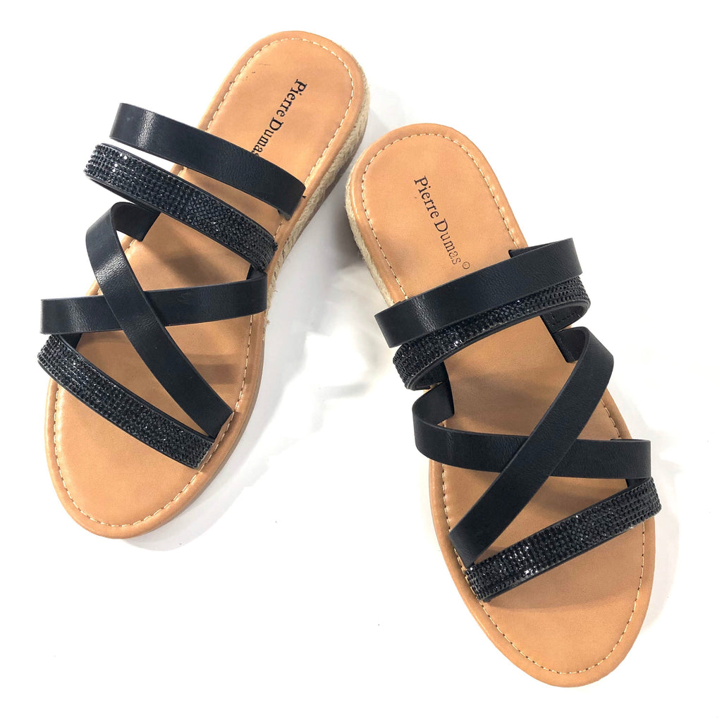 Jojo black strappy sandals front view
