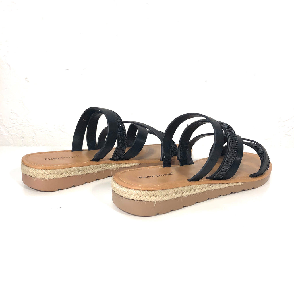 Jojo black sandals rhinestone strap detail