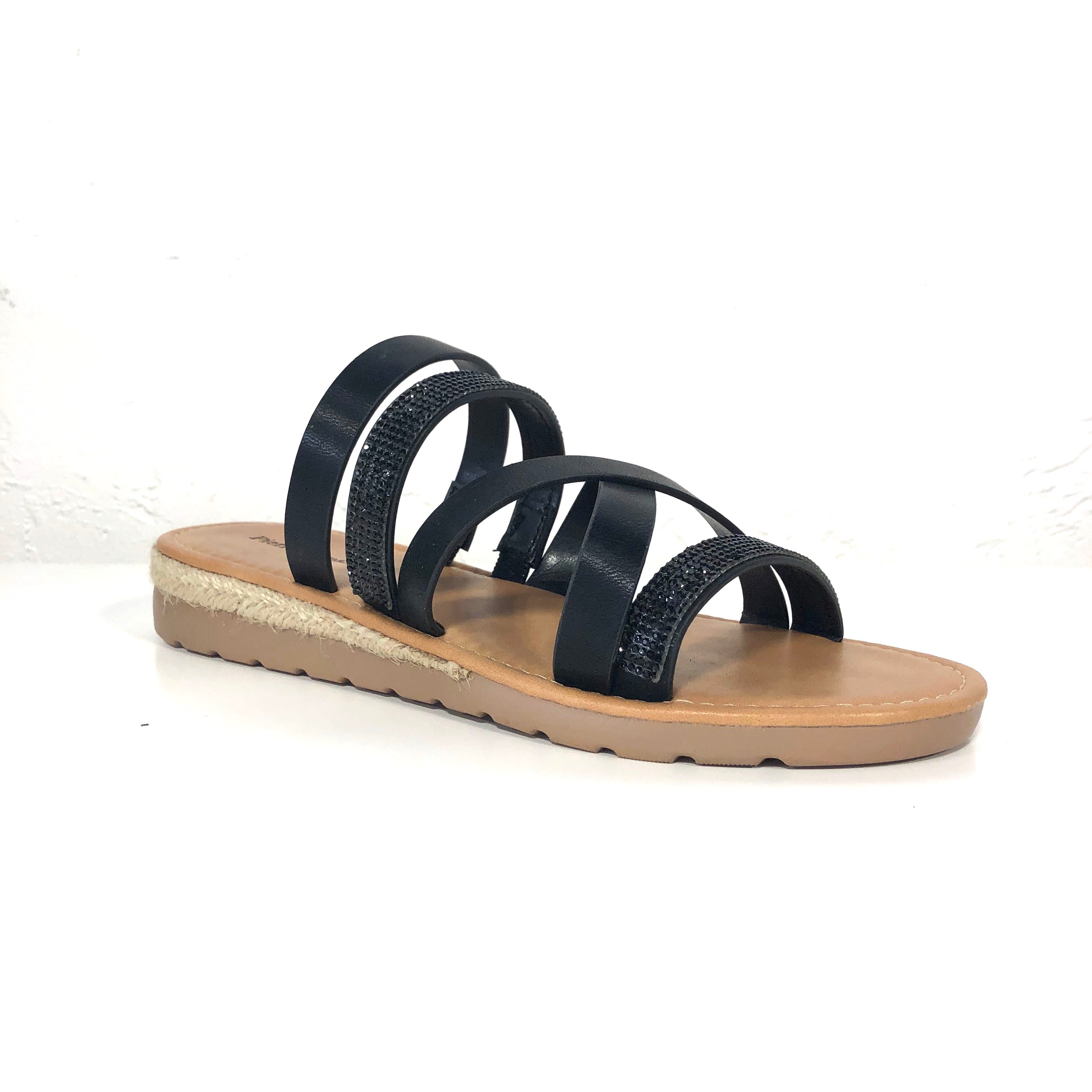 Jojo black strappy sandals side profile