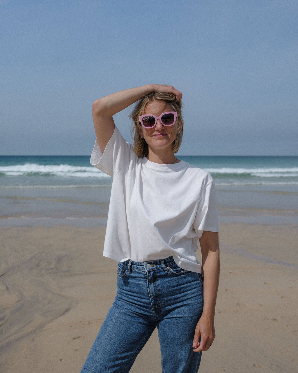 zoedepass Lauryn Candy Pink sunglasses side lifestyle image