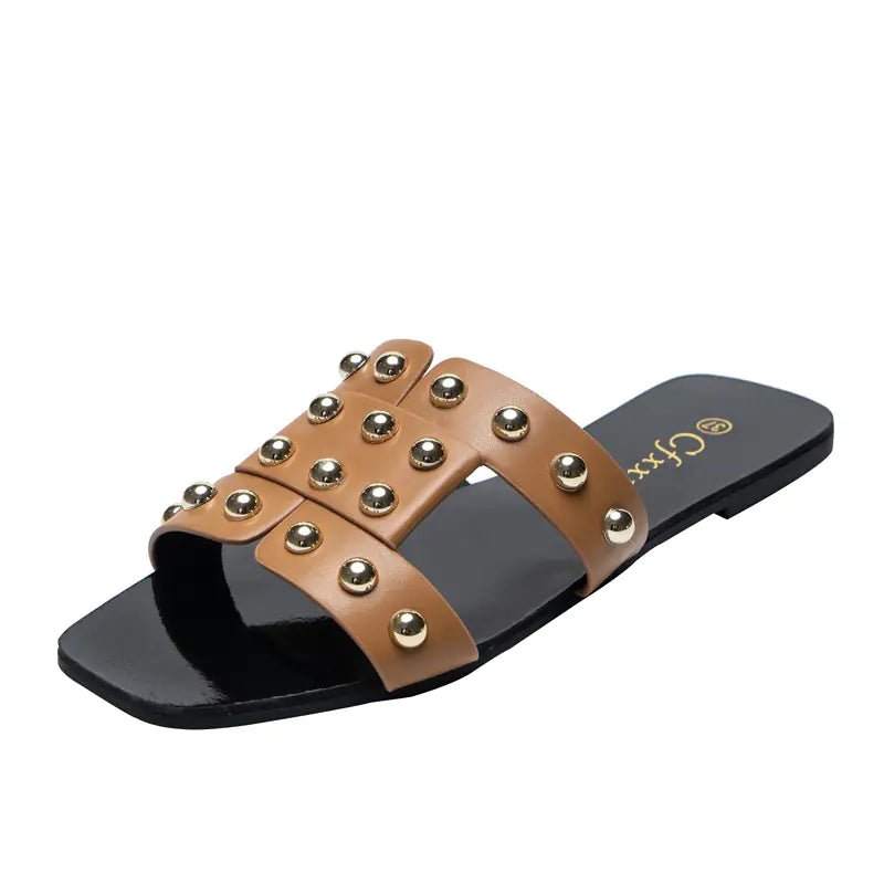 Kenike brown fashion rivet flat sandals size 42 variant