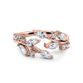 Adjustable leaf ring in rose gold plated sterling silver on white background