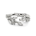 Adjustable leaf ring in sterling silver on white background