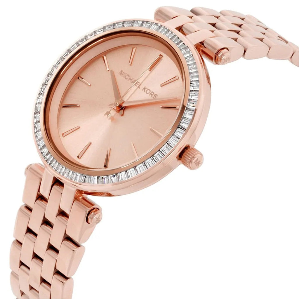 Michael Kors MK3366 rose gold watch angled view