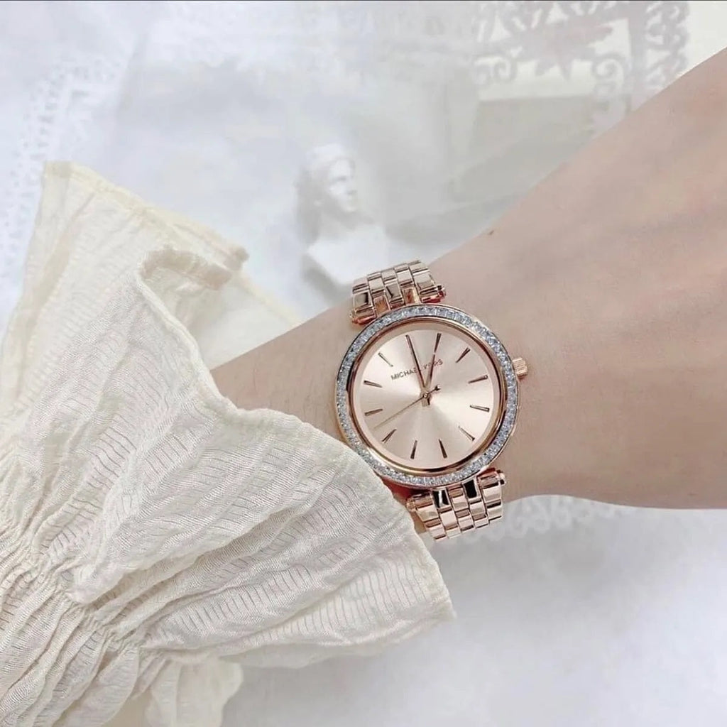 Michael Kors MK3366 rose gold watch on wrist