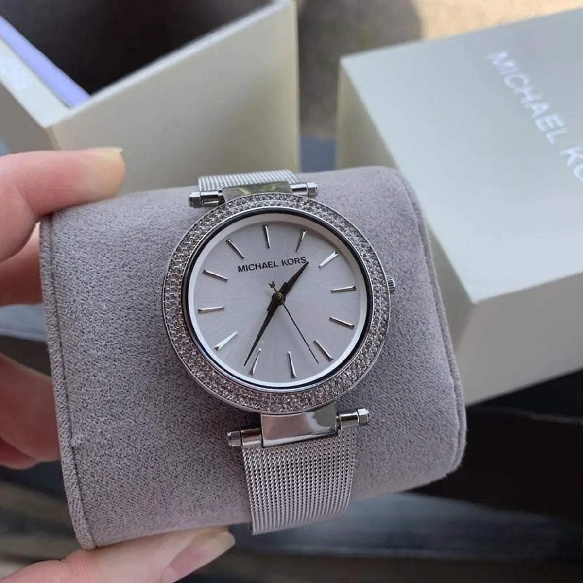 Michael Kors MK3367 watch with box and pillow with silver dial