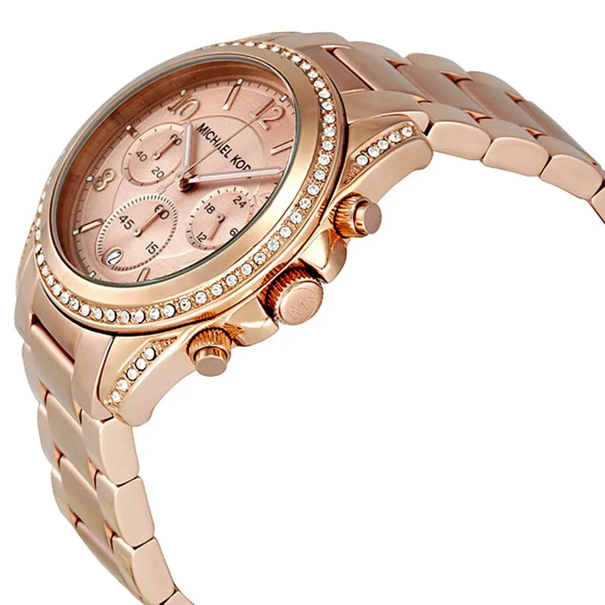 Michael Kors MK5263 rose gold dial watch angled view