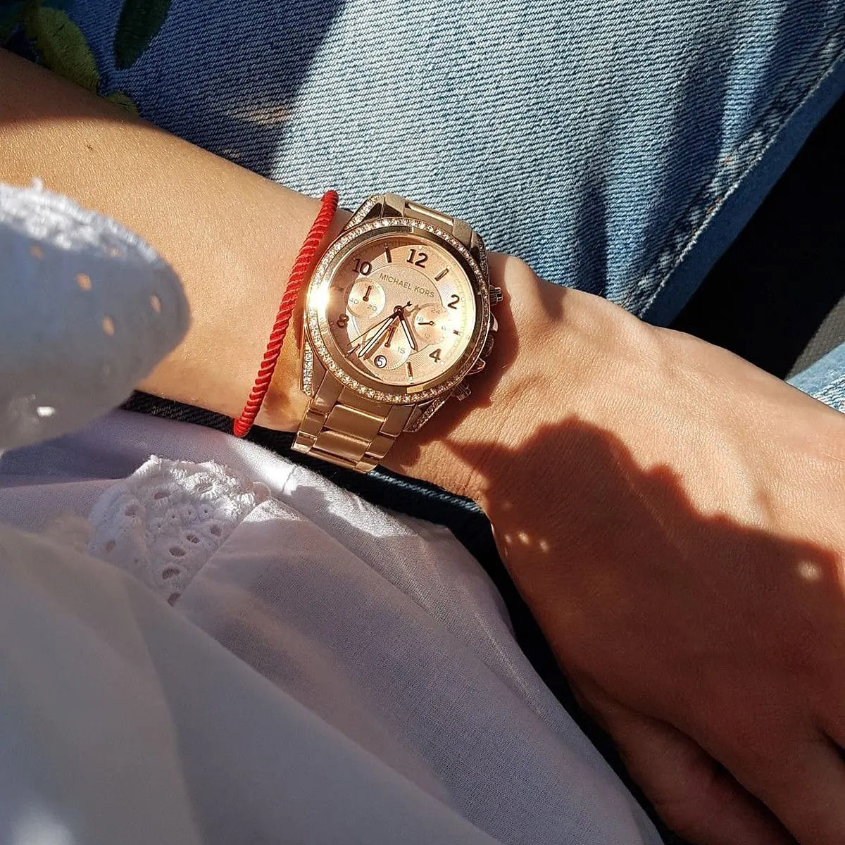Michael Kors MK5263 rose gold watch on wrist