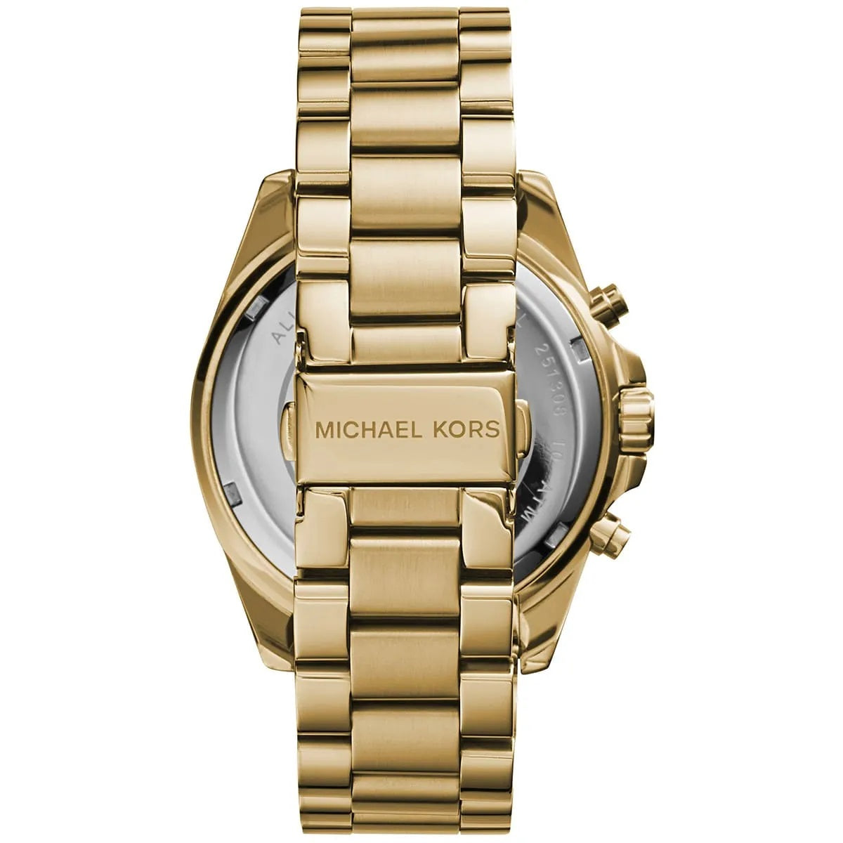 Michael Kors MK5605 gold watch clasp and caseback view