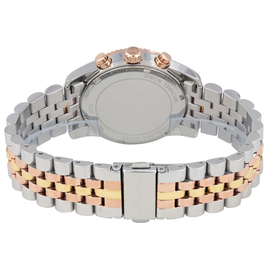 Michael Kors MK5735 clasp and back view with tricolour strap