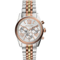 Michael Kors MK5735 Lexington tri-tone watch front view with silver dial