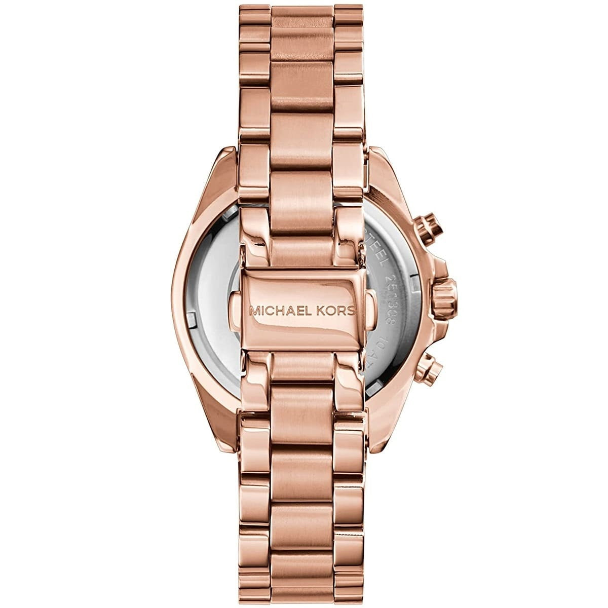 Michael Kors MK5799 rose gold watch clasp and caseback view