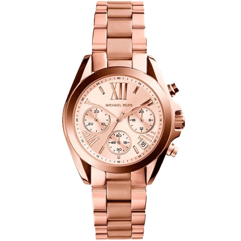 Michael Kors MK5799 Bradshaw rose gold watch front view with rose gold dial