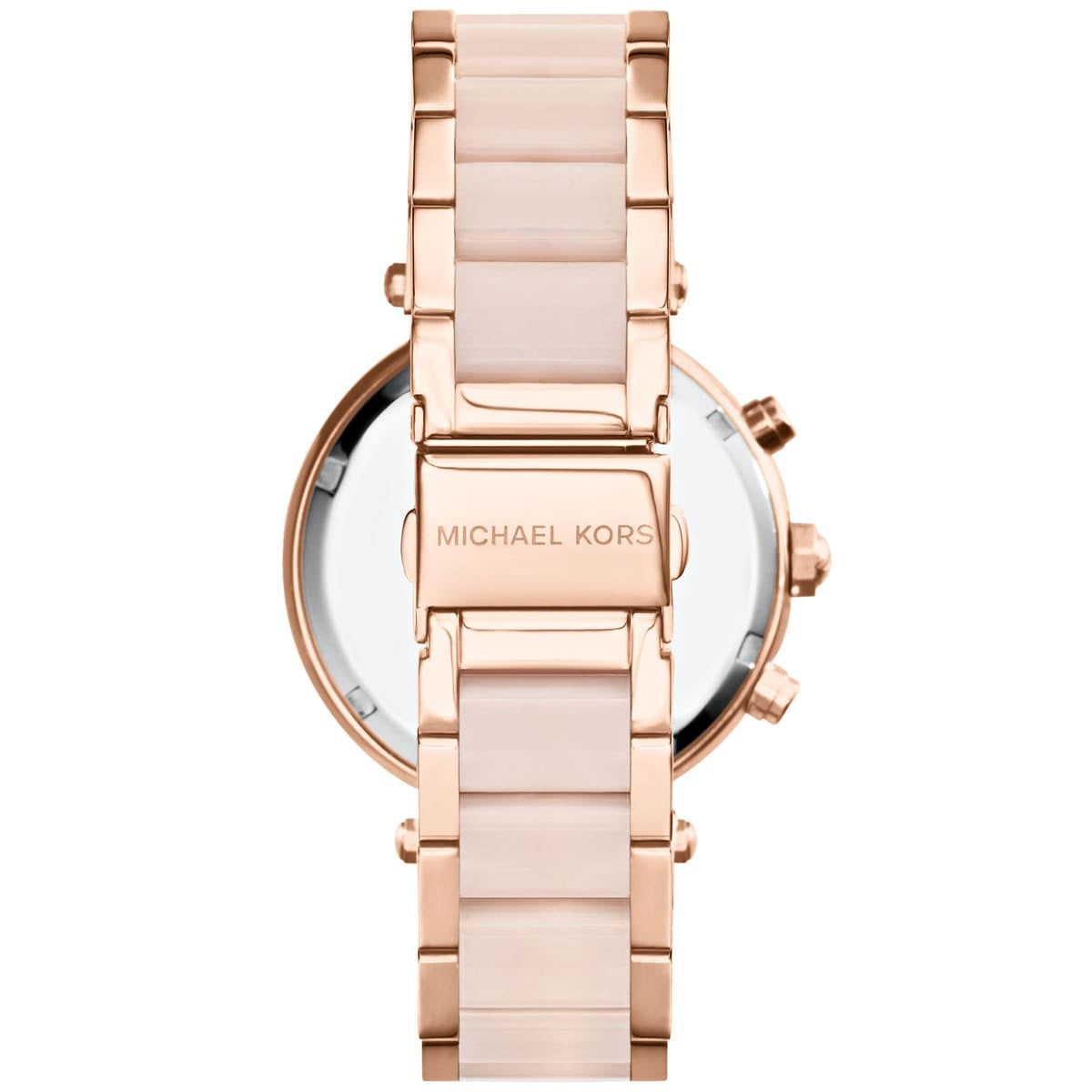 Michael Kors MK5896 rose gold watch clasp and back view