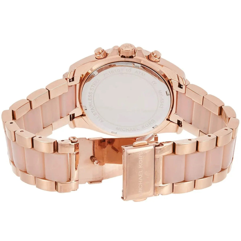 Michael Kors MK5943 rose gold watch clasp and caseback detail