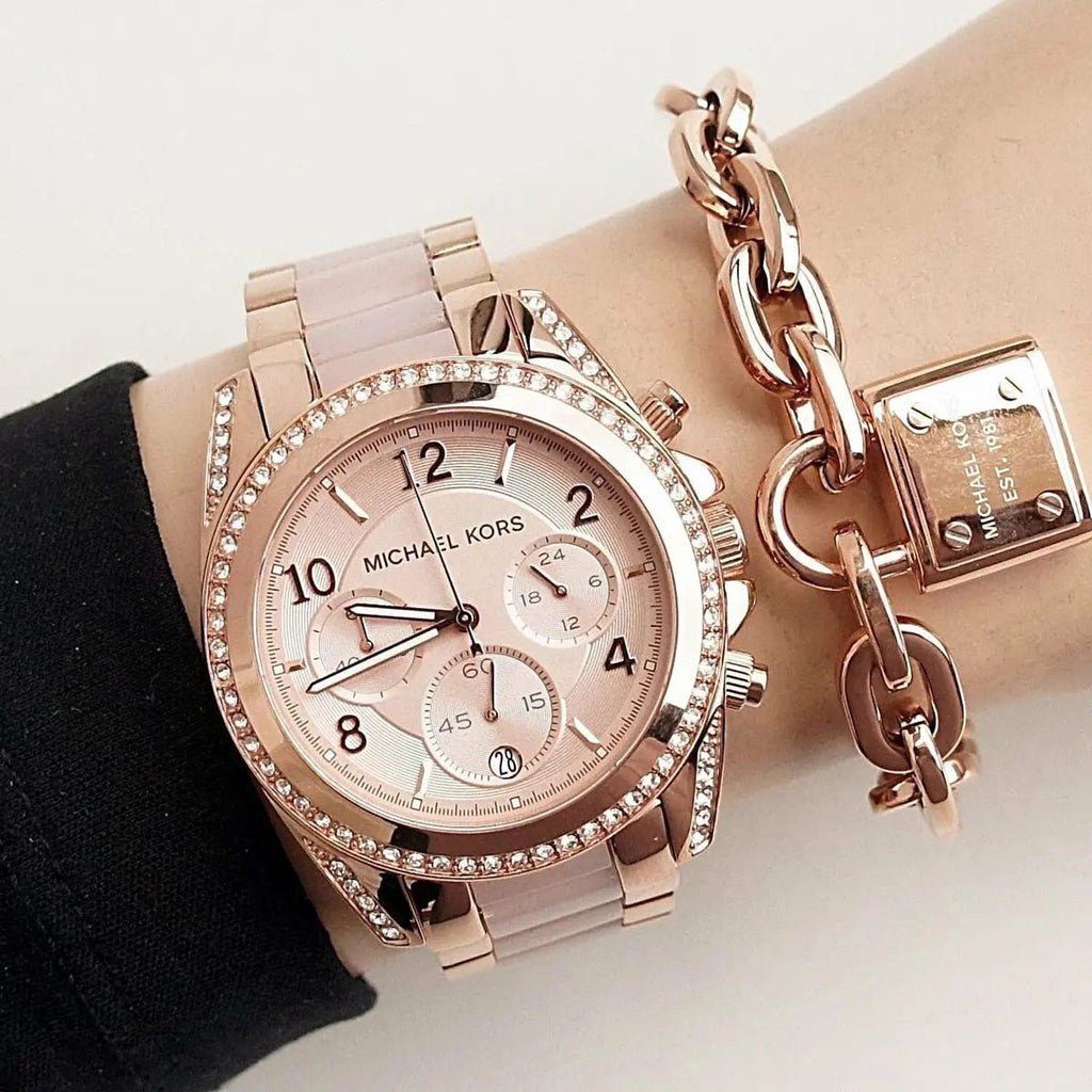 Michael Kors MK5943 Blair rose gold watch on wrist