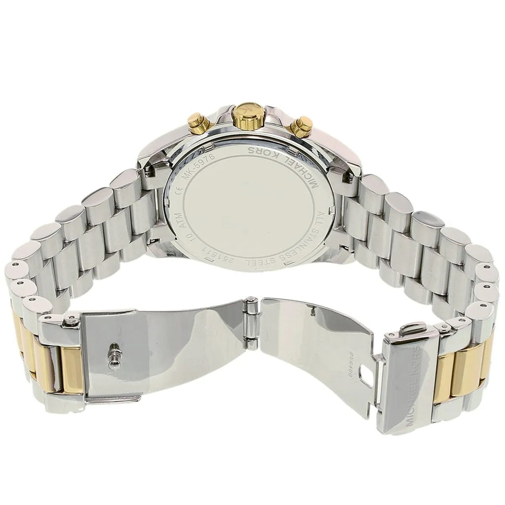 Michael Kors MK5976 two-tone watch open clasp and back view