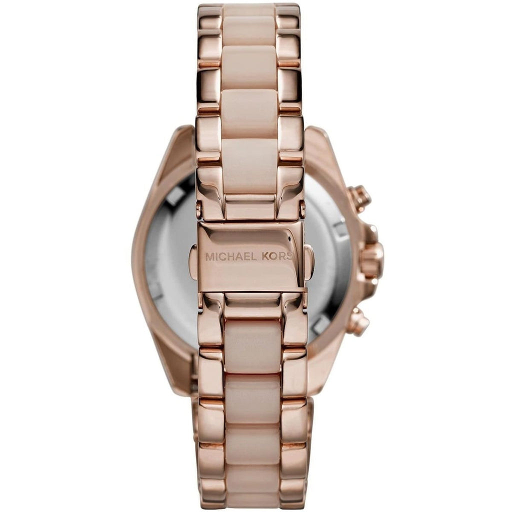 Michael Kors MK6066 rose gold watch clasp and caseback view