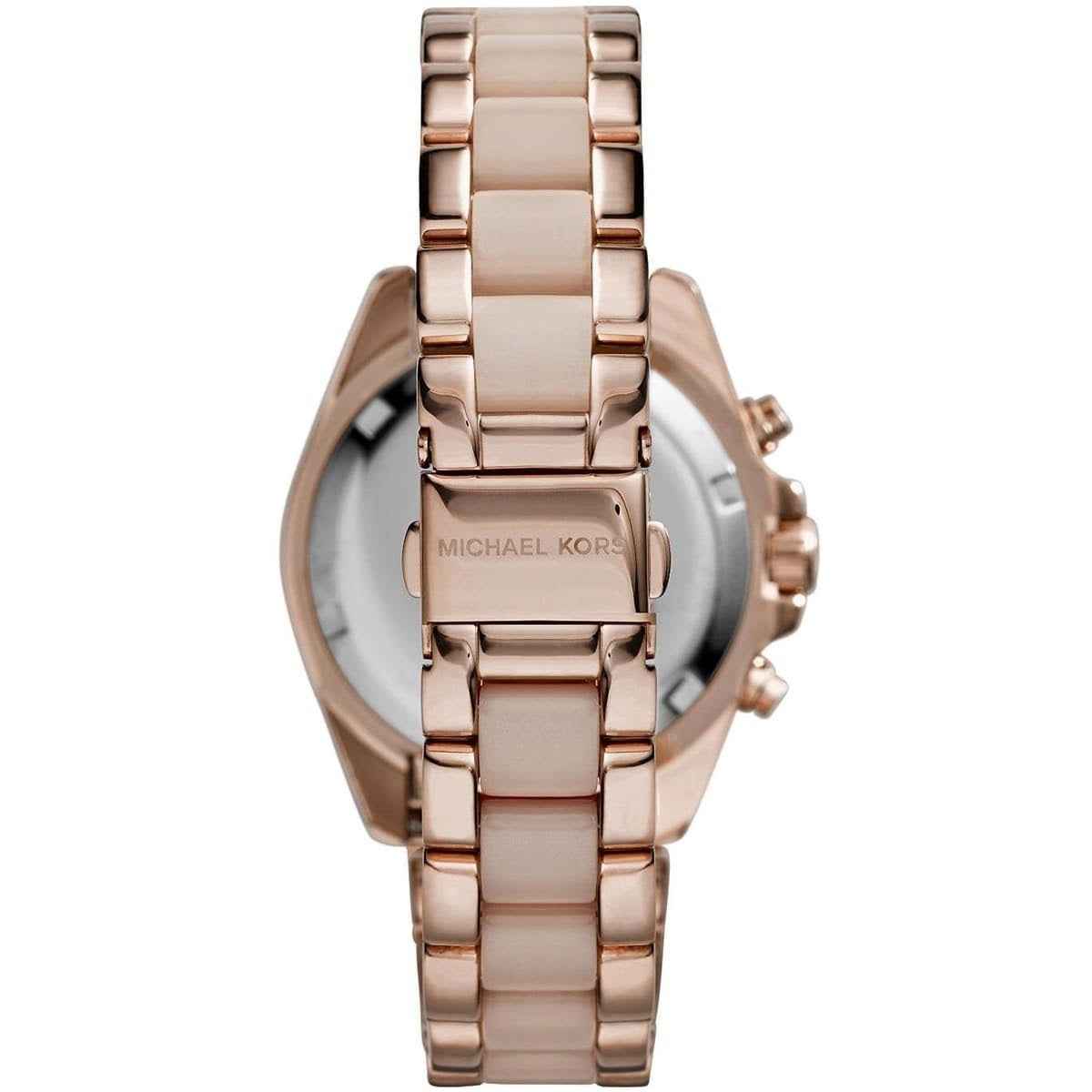 Michael Kors MK6066 rose gold watch clasp and caseback view