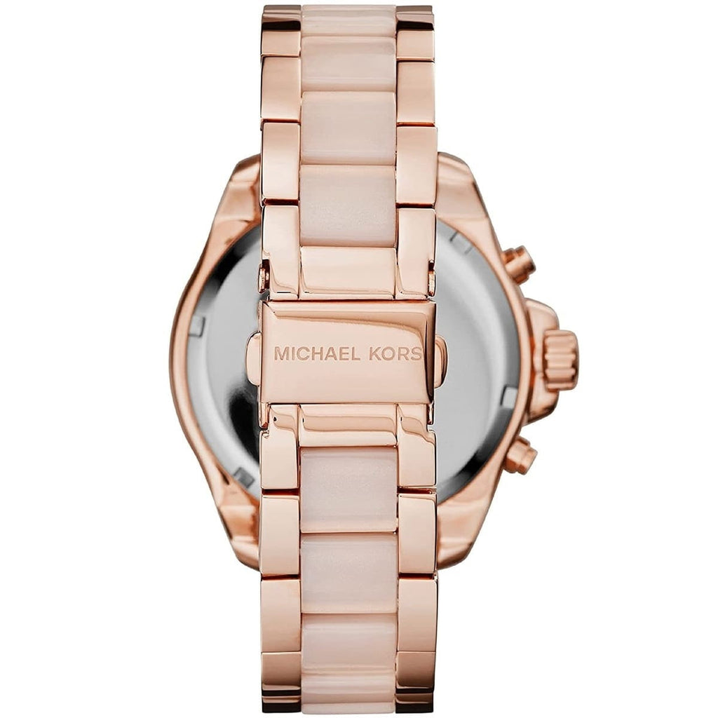 Michael Kors MK6096 rose gold watch clasp and caseback detail
