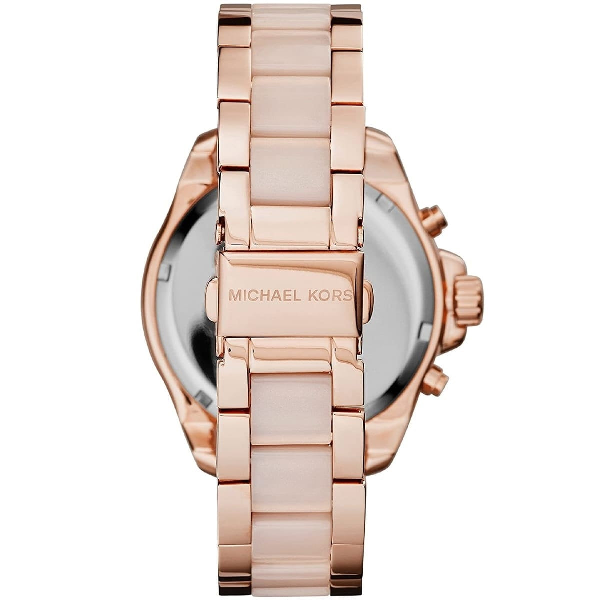 Michael Kors MK6096 rose gold watch clasp and caseback detail