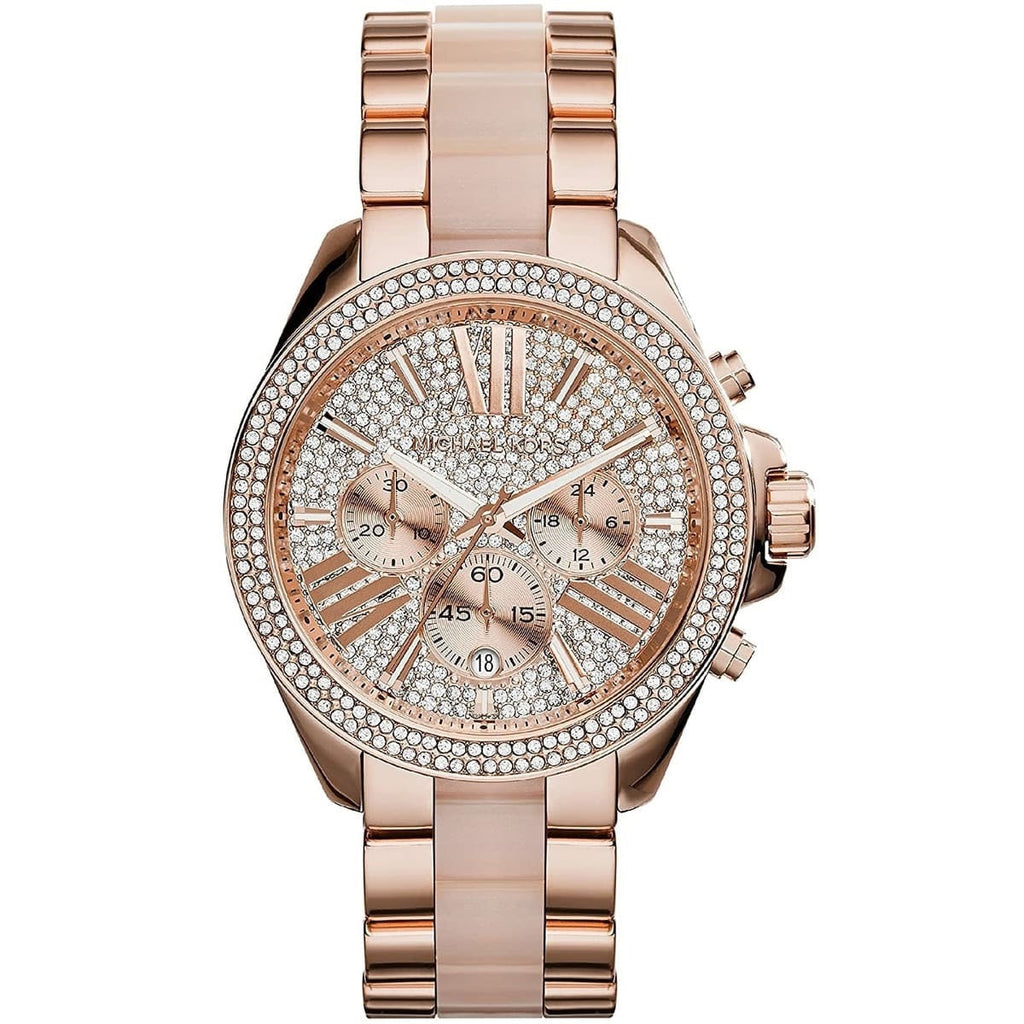 Michael Kors MK6096 Wren rose gold watch front view with rose gold dial