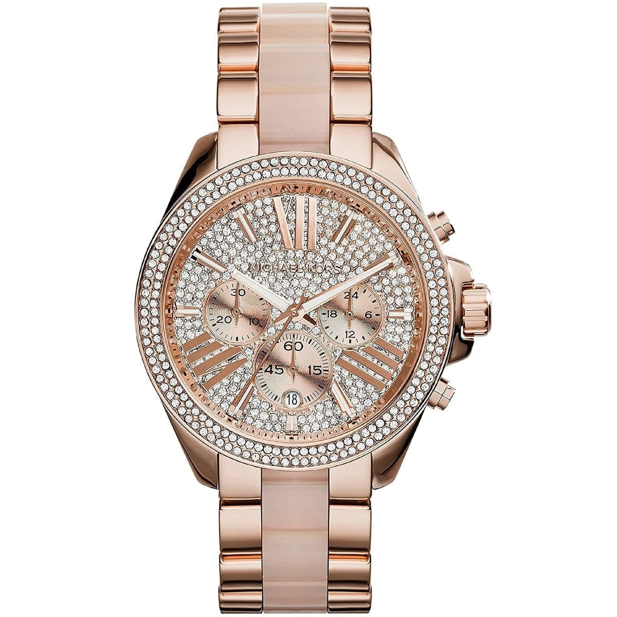 Michael Kors MK6096 Wren rose gold watch front view with rose gold dial