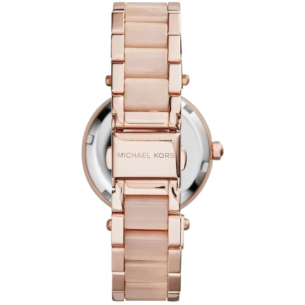 Michael Kors MK6110 rose gold watch clasp and back view