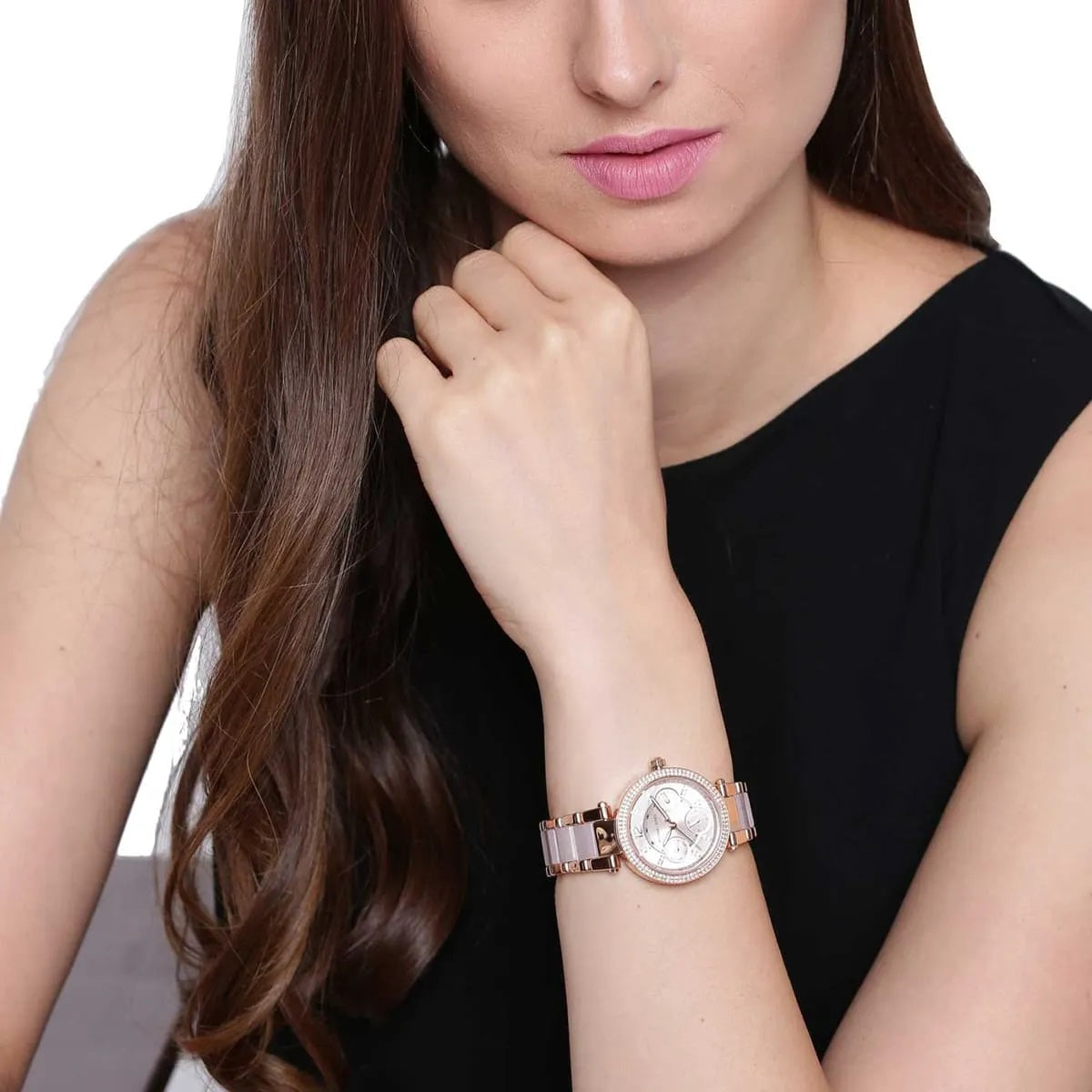 Michael Kors MK6110 Mini Parker rose gold watch on wrist
