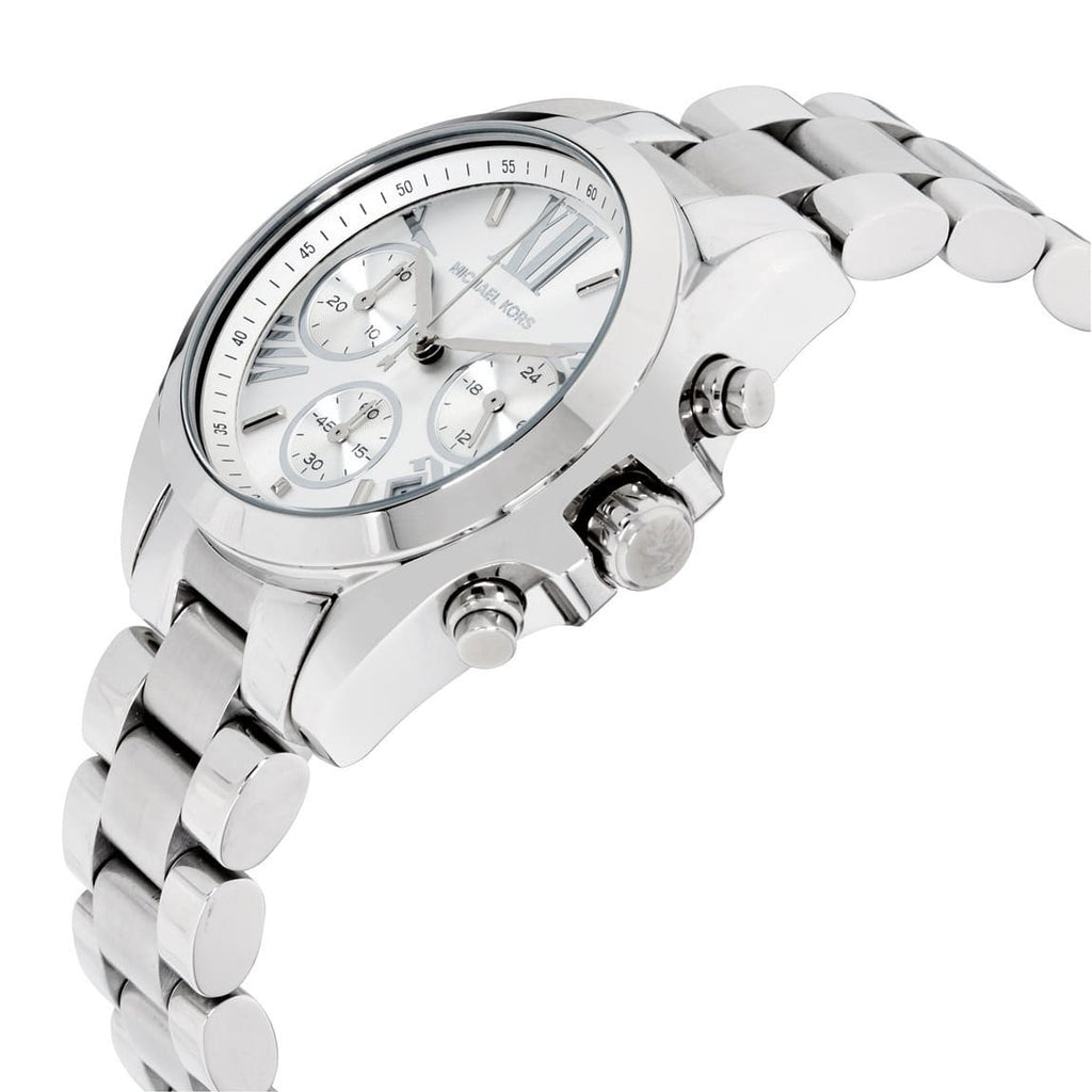Michael Kors MK6174 silver tone watch angled view