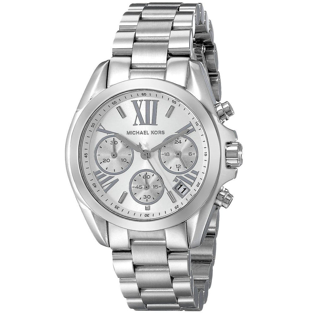 Michael Kors MK6174 Bradshaw silver watch front view with silver dial