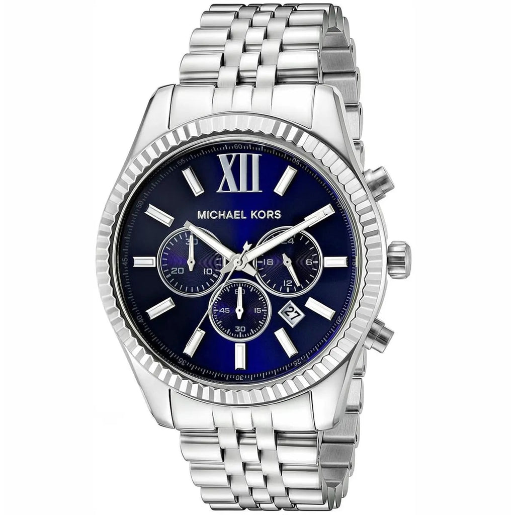 Michael Kors MK8280 men’s watch with silver strap and blue dial