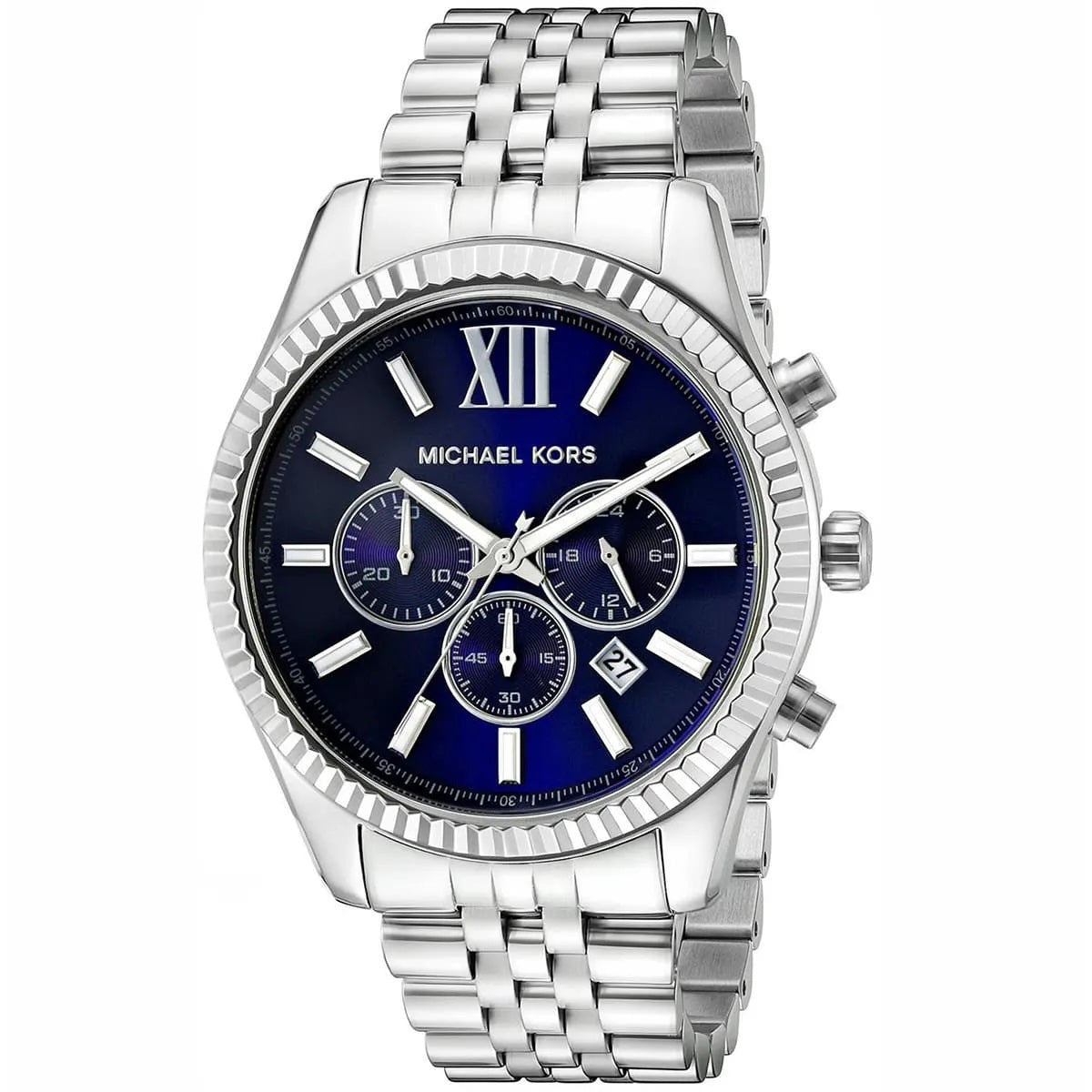 Michael Kors MK8280 men’s watch with silver strap and blue dial