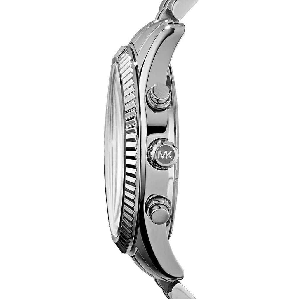 Michael Kors MK8280 silver and blue watch side view