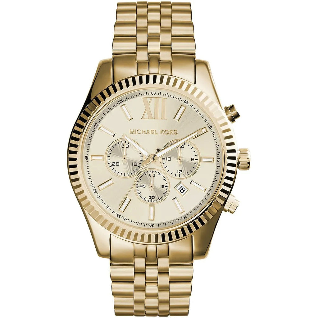 Michael Kors MK8281 Lexington gold watch front view with gold dial