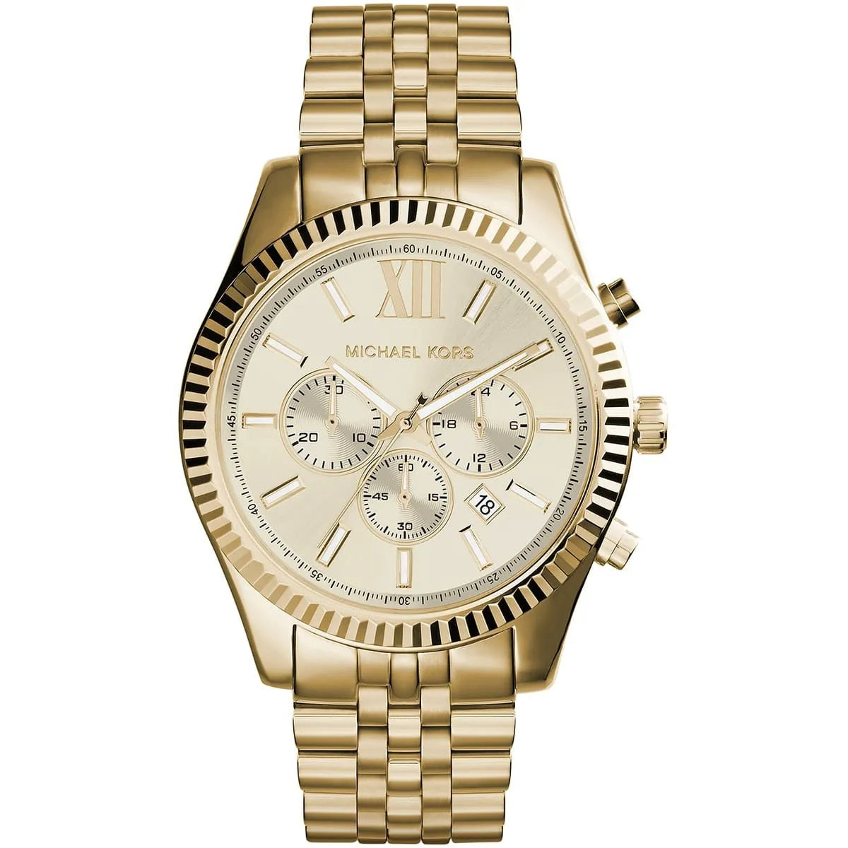 Michael Kors MK8281 Lexington gold watch front view with gold dial