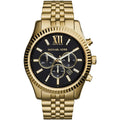 Michael Kors MK8286 Lexington gold watch front view with black dial