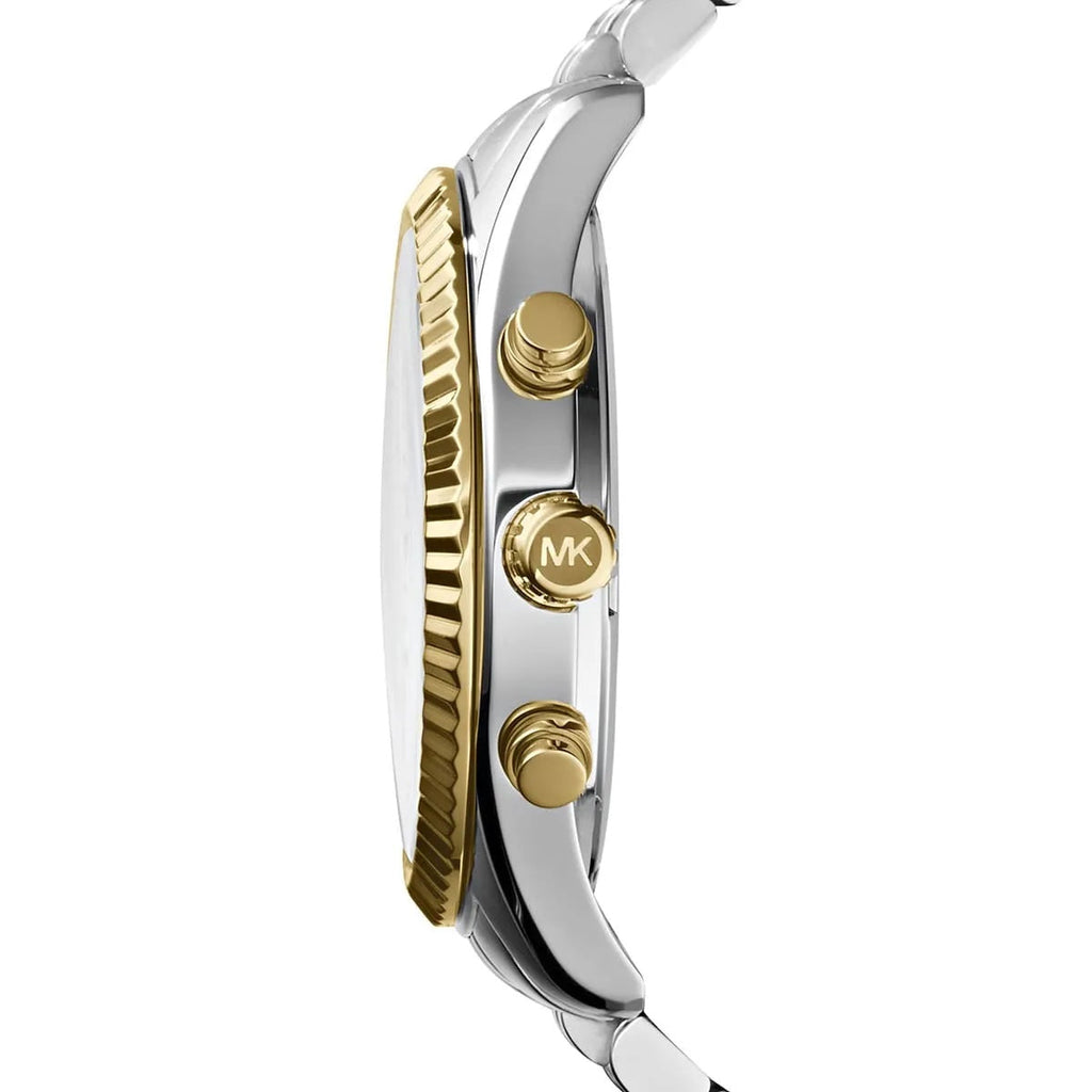 Michael Kors MK8344 two-tone gold and silver watch close-up side view