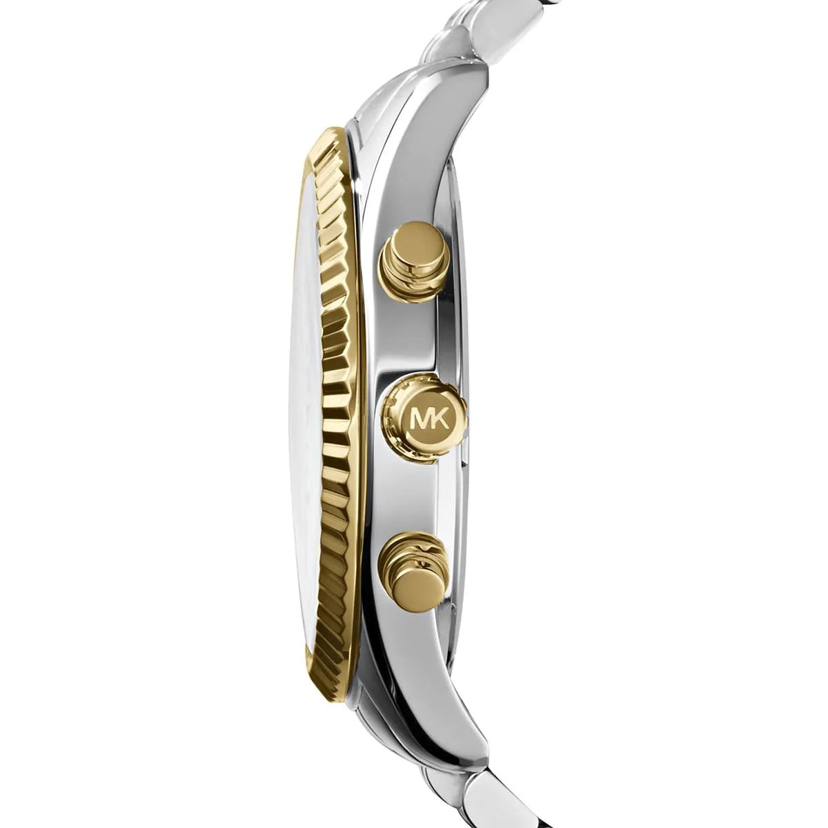 Michael Kors MK8344 two-tone gold and silver watch close-up side view