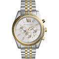 Michael Kors MK8344 Lexington two-tone watch front view with silver dial