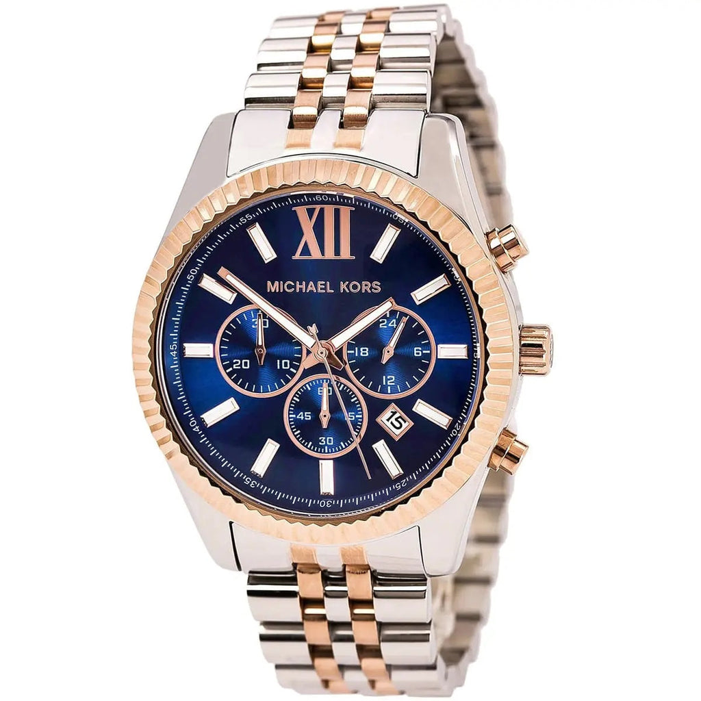 Michael Kors MK8412 men’s watch with blue dial and rose gold silver strap