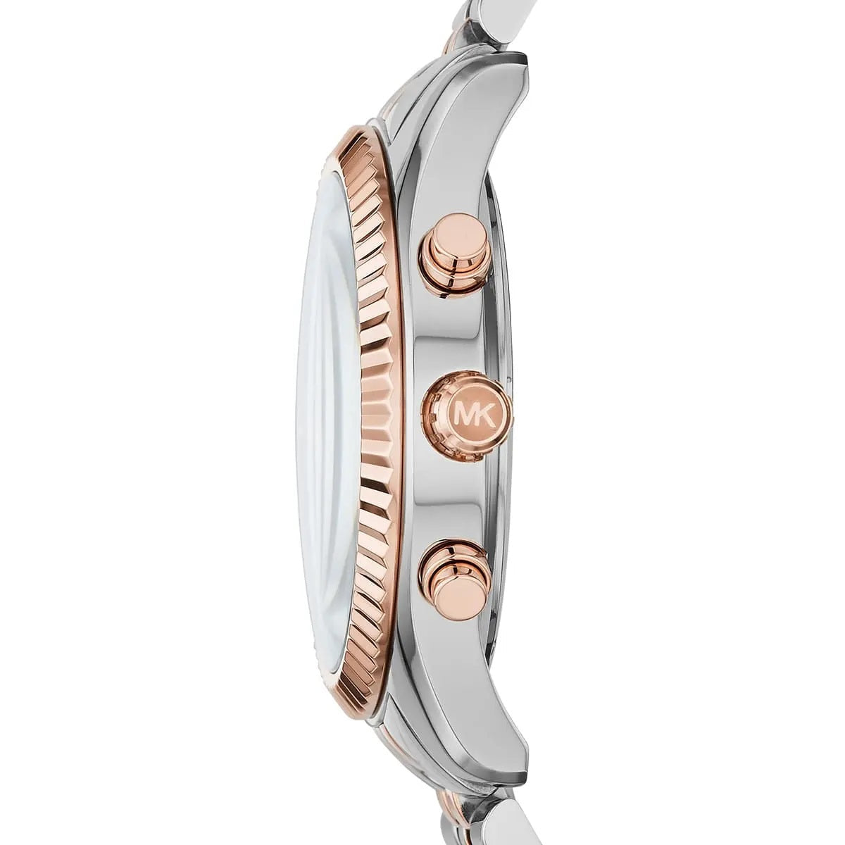 Michael Kors MK8412 rose gold and silver watch side view