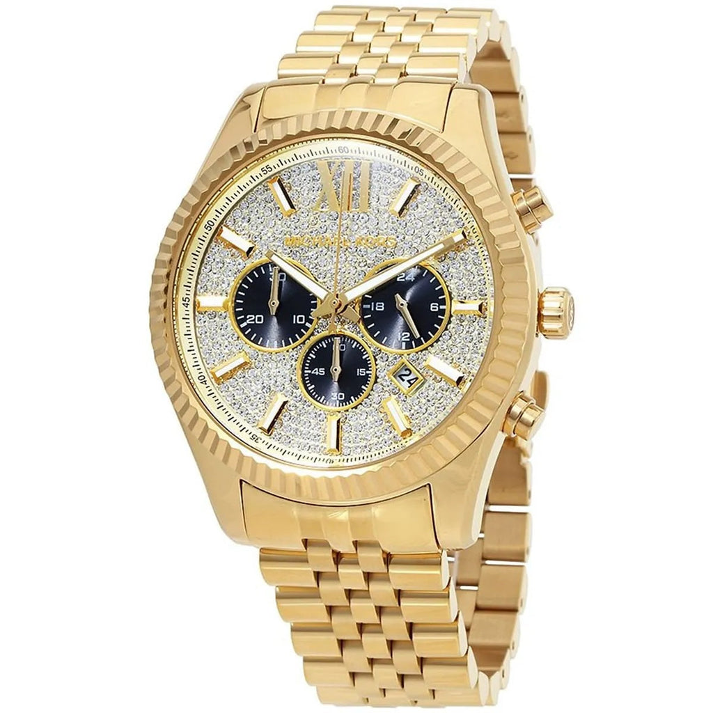 Michael Kors MK8494 gold dial close-up with crystal detail