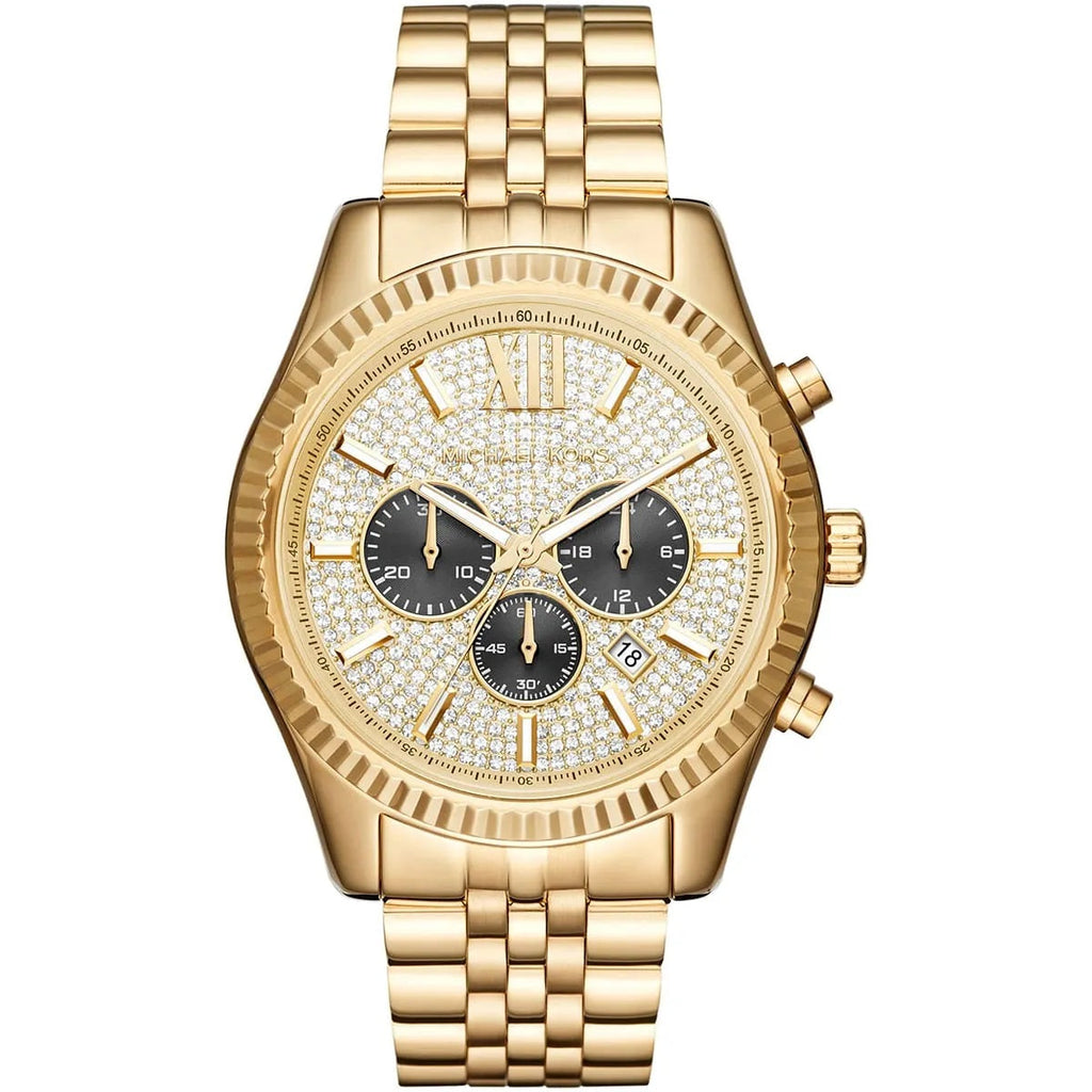 Michael Kors MK8494 Lexington gold watch front view with gold dial