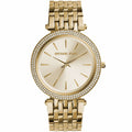 Michael Kors MK3191 Darci gold watch front view with gold dial and crystal detail